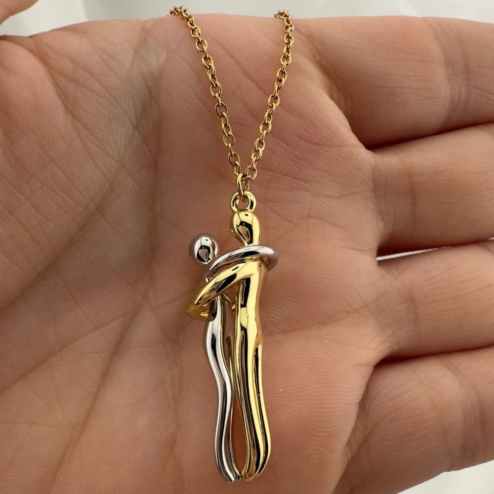 Anthropologie Minimalist Hug Pendant Necklace – Gold/Silver Lovers Charm